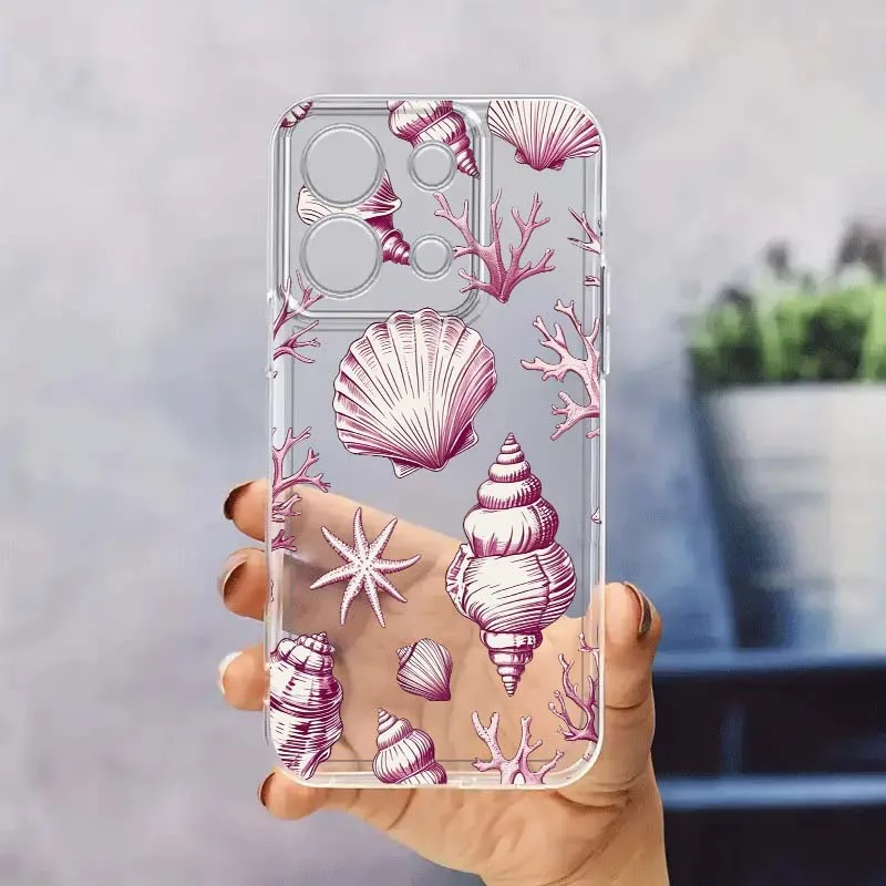 

Conch shell cherry pattern Phone Case For Xiaomi Redmi 10 11 K30 K40 K50 K60 K70 Pro Prime Plus Ultra Zoom 5G TPU Transparent