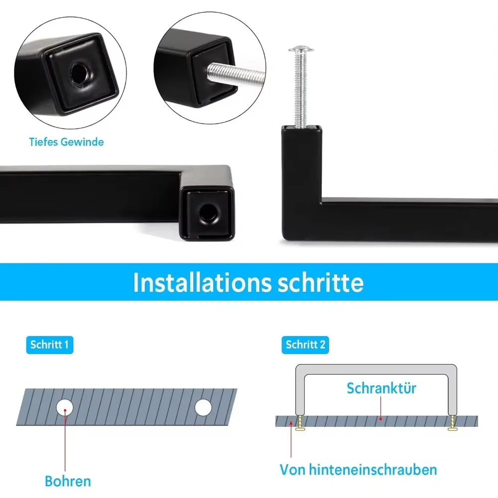 Imagem -04 - Punhos do Armário para a Mobília da Cozinha Punhos Pretos da Porta Distância do Furo 192 mm com Ferramentas da Instalação Decoração Home da Mobília