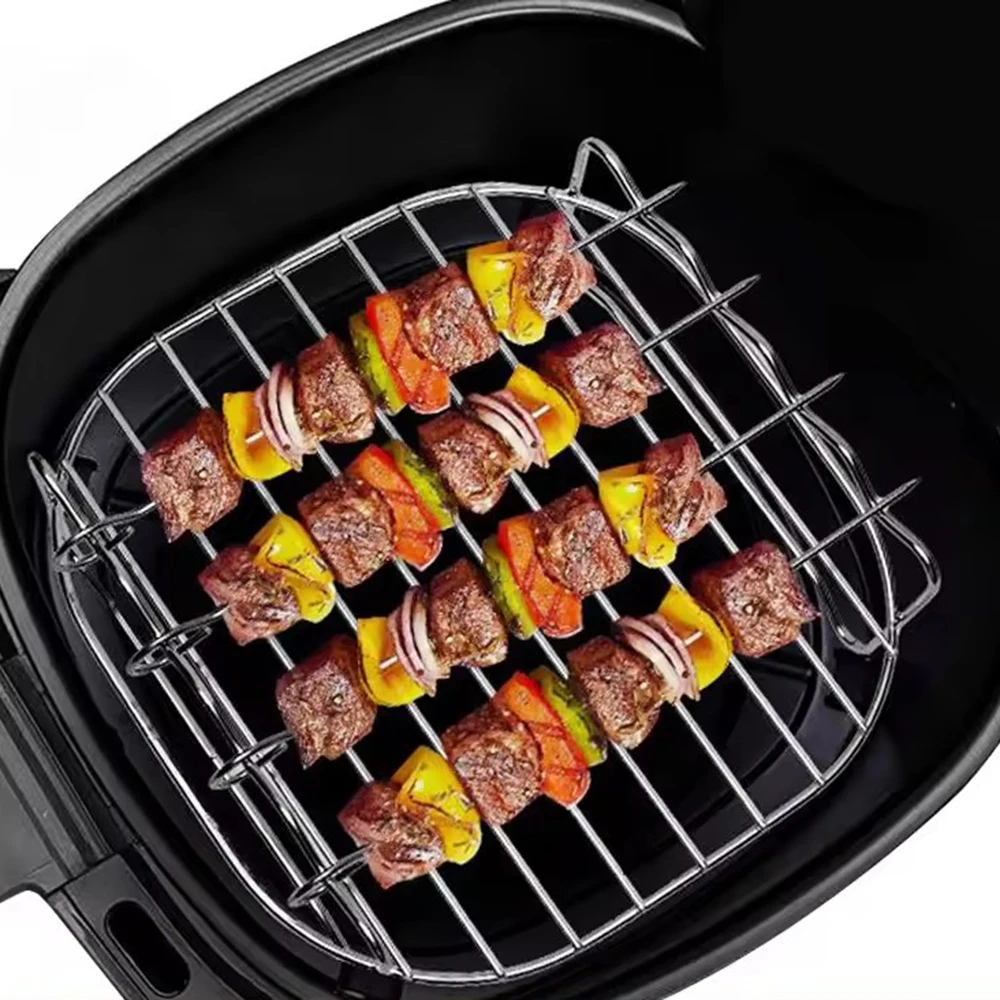 Outdoor-Grillset mit Spießen, quadratischer Heißluftfritteusen-Grill, Dampfgarer, Edelstahl-Grillhalterung