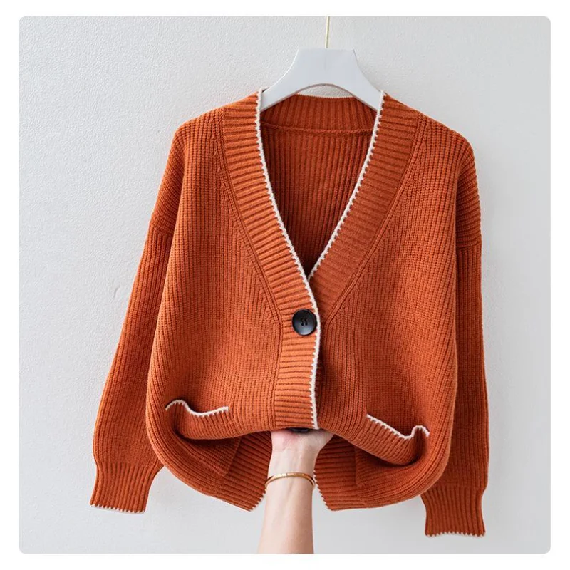 سترة محبوكة جديدة للنساء مع بلوزة بلون سادة فضفاضة وكسول #2