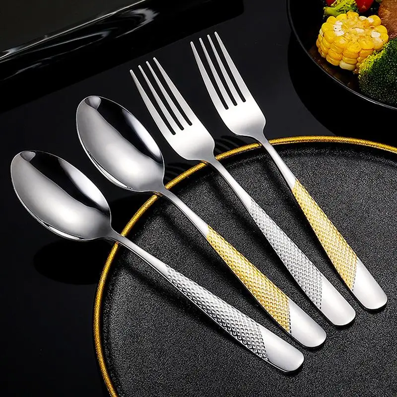 New Kitchen Utensil Set Stainless Steel Spoon And Fork Set Food-Grade Flatware Gold Silverware Set view 2