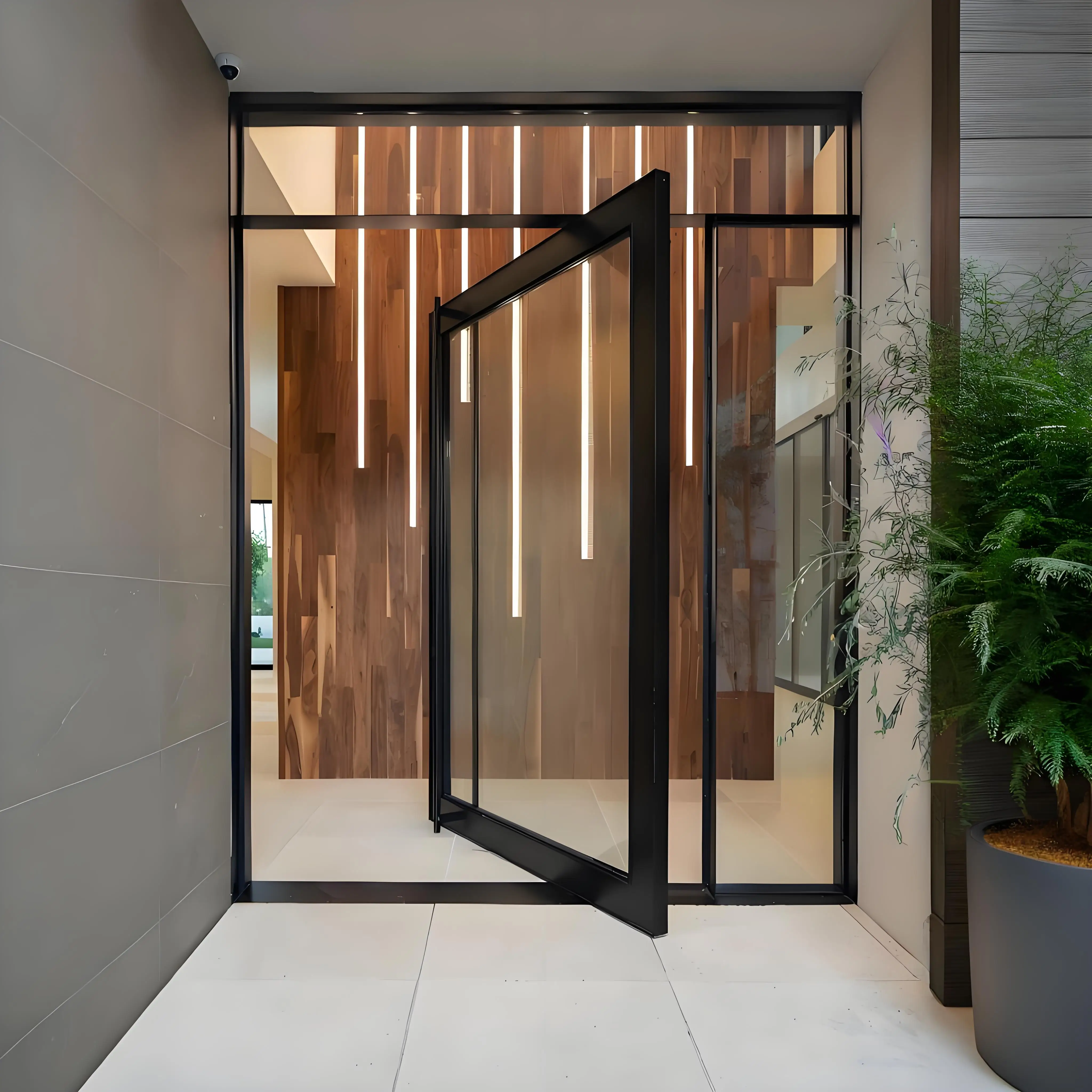 Sixinalu باب محوري لمركز التأرجح مع قفل ذكي للفناء الخارجي الأبواب الأمامية الرئيسية الألومنيوم باب زجاجي مزدوج ديكور المنزل مخصص