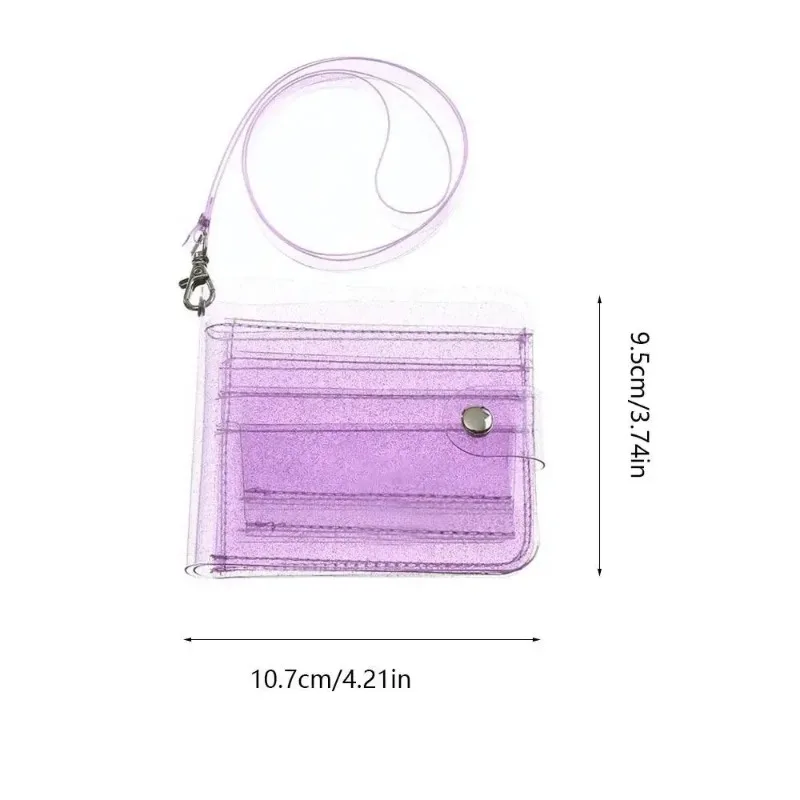 Transparent Waterproof Folding Wallet Small Credit Card Purse Business ID Mini Photo Card Holder Pouch With Neck Strap Gift