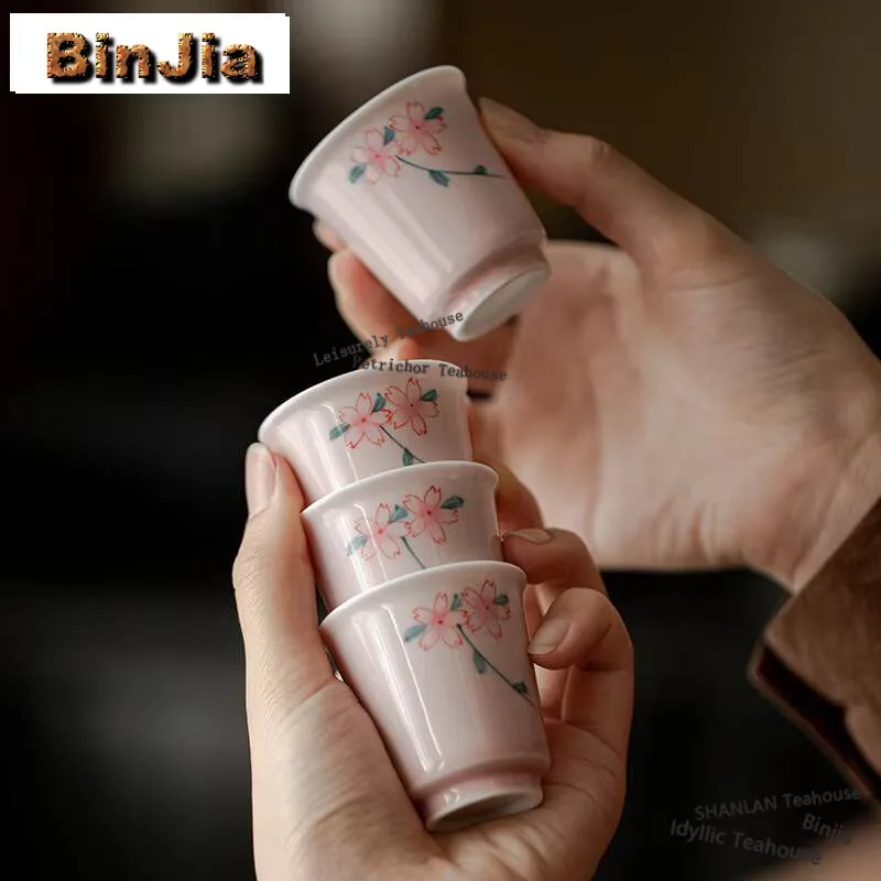 

35ml Hand-painted Cherry Blossom Tea Cup Pale Smoky Red Fragrance Gathering Cup Meditation Tea Bowl Master Mug Drinkware Gift