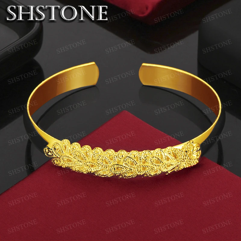 Hot 18K Gold Fine Peacock Opening Screen Bracelets Bangles For Women Fashion Wedding Jewelry Adjustable Holiday Gifts