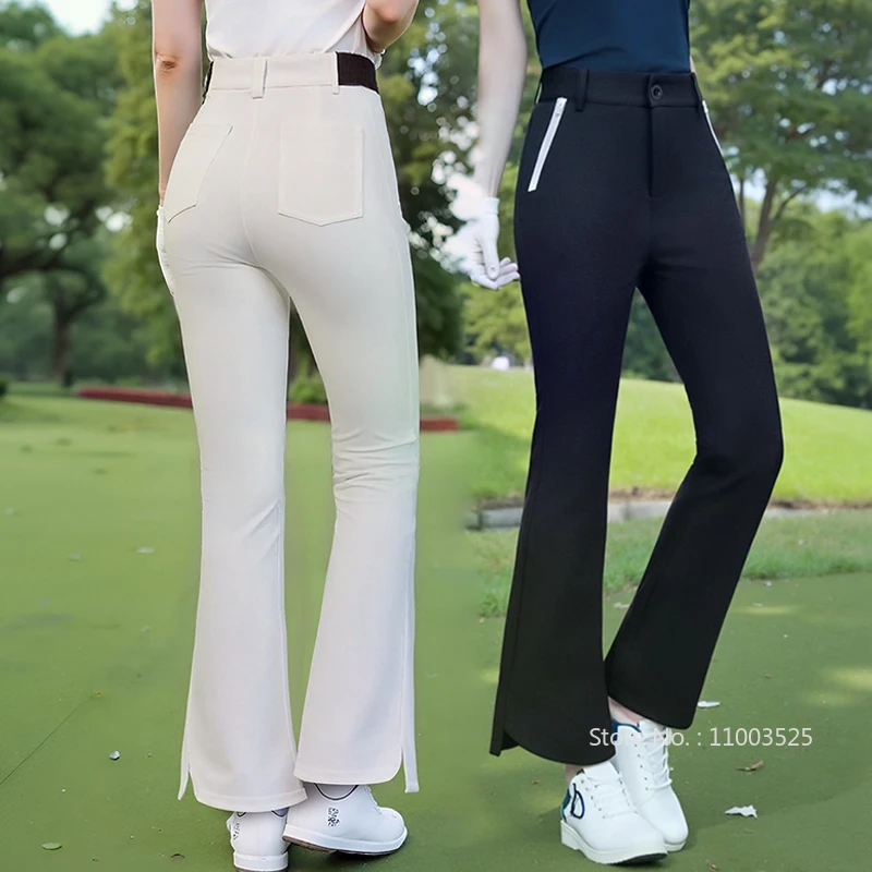 Spring Autumn Women Golf Trousers Slim Flared Pants Ladies High Waist Elastic Casual Golf Pants Full Length Fitness Golfer Wear