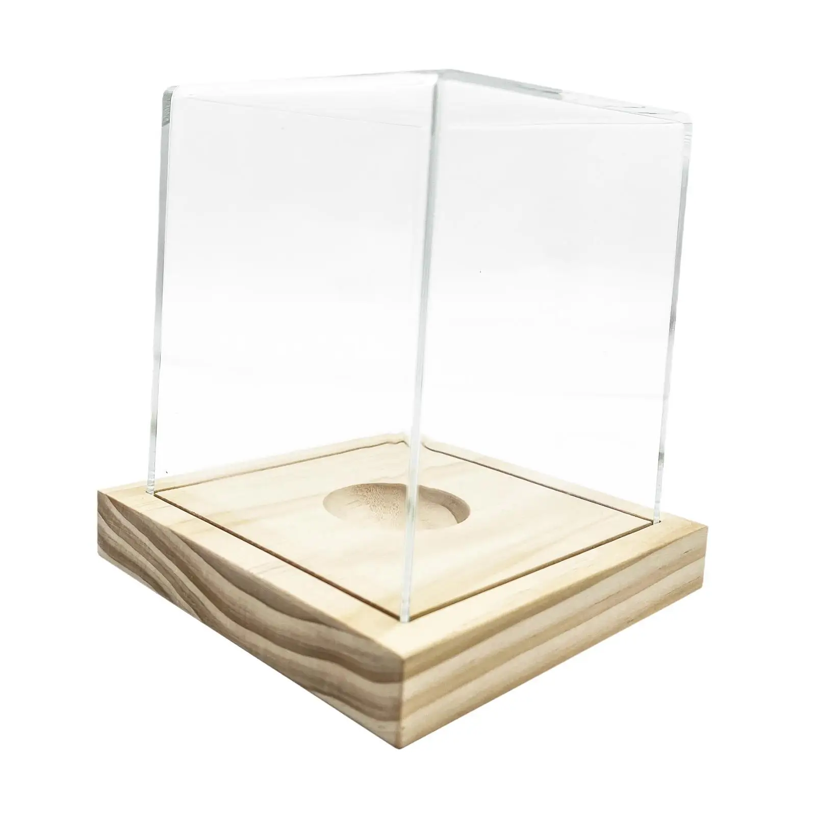 Vitrina de béisbol Base de madera cuadrada Cubo acrílico a prueba de polvo transparente para