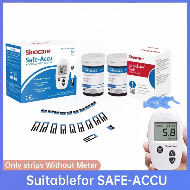 Bandelettes de test de glycémie Sinocare Accu 50, 100, 200 pièces avec lancettes gratuites, bandelettes de test de glucose pour lecteur de glycémie ACCU