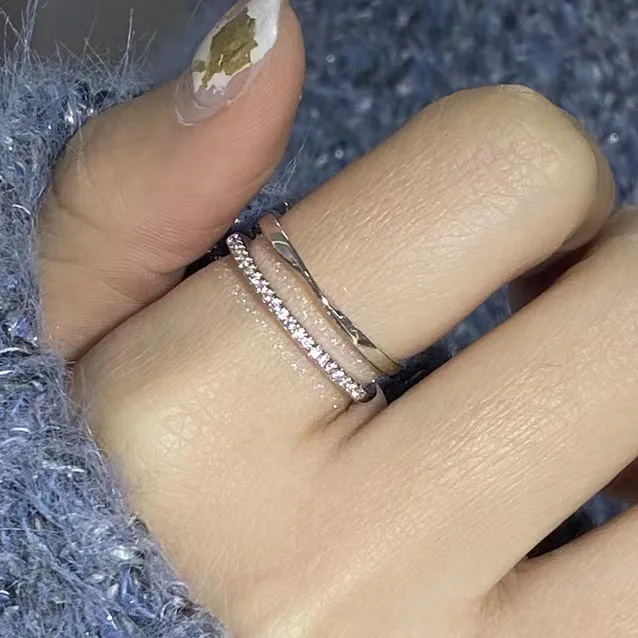 Orijinal 925 ayar gümüş çift hatları yüzükler kadınlar için düğün nişan gümüş kadın Vintage yüzük güzel takı