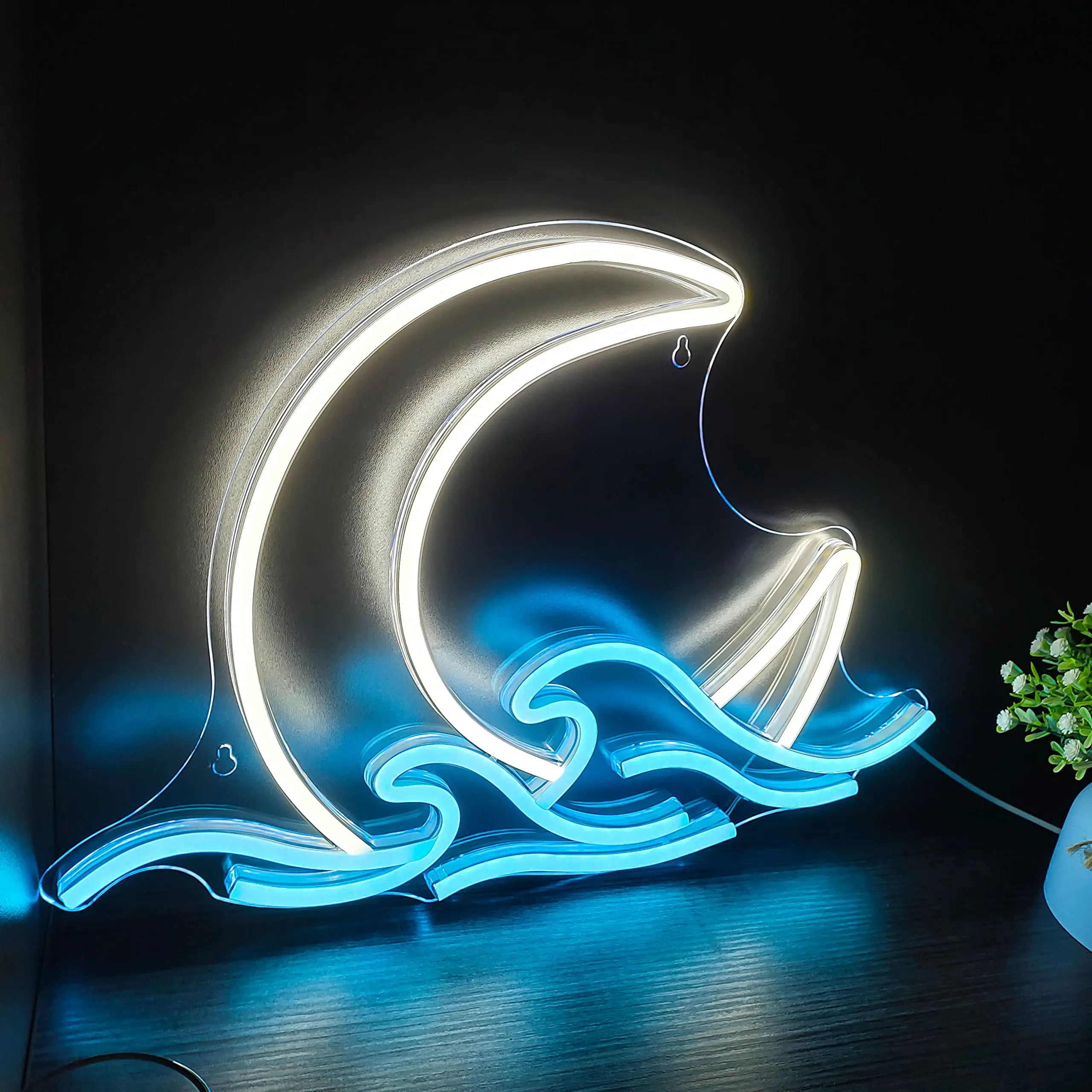 Señal de neón de amanecer y atardecer, luz de neón sobre el mar, señales de pared LED de onda Crepúsculo para decoración de habitación, luz de neón de Anime, señal de Luna acrílica