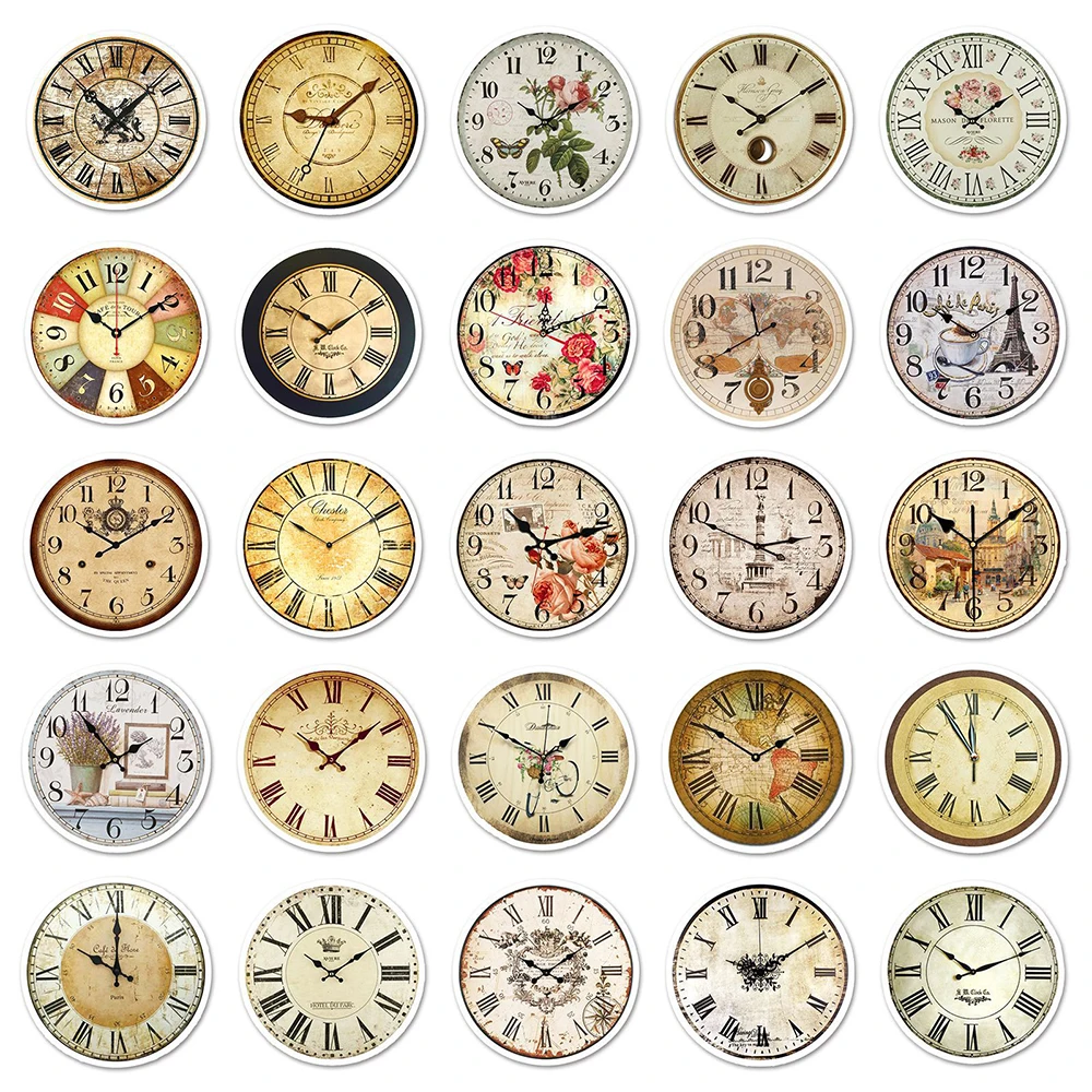 10/30/50pcs Vintage Clocks Graffiti Stickers Art Decorative Decal Suitcase Wall Notebook Laptop Waterproof Toy Sticker for Kids