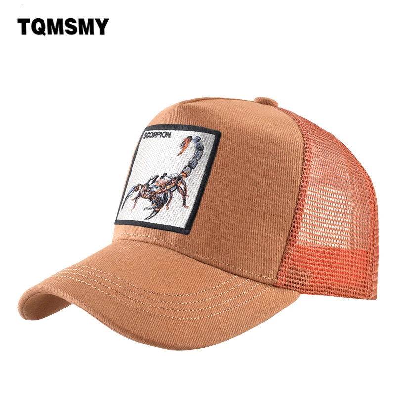 TQMSMY Hip Hop Trucker Caps For Men Women Four Season Casual Baseball Cap Outdoor Sport Breathable Casquette With Scorpion Patch