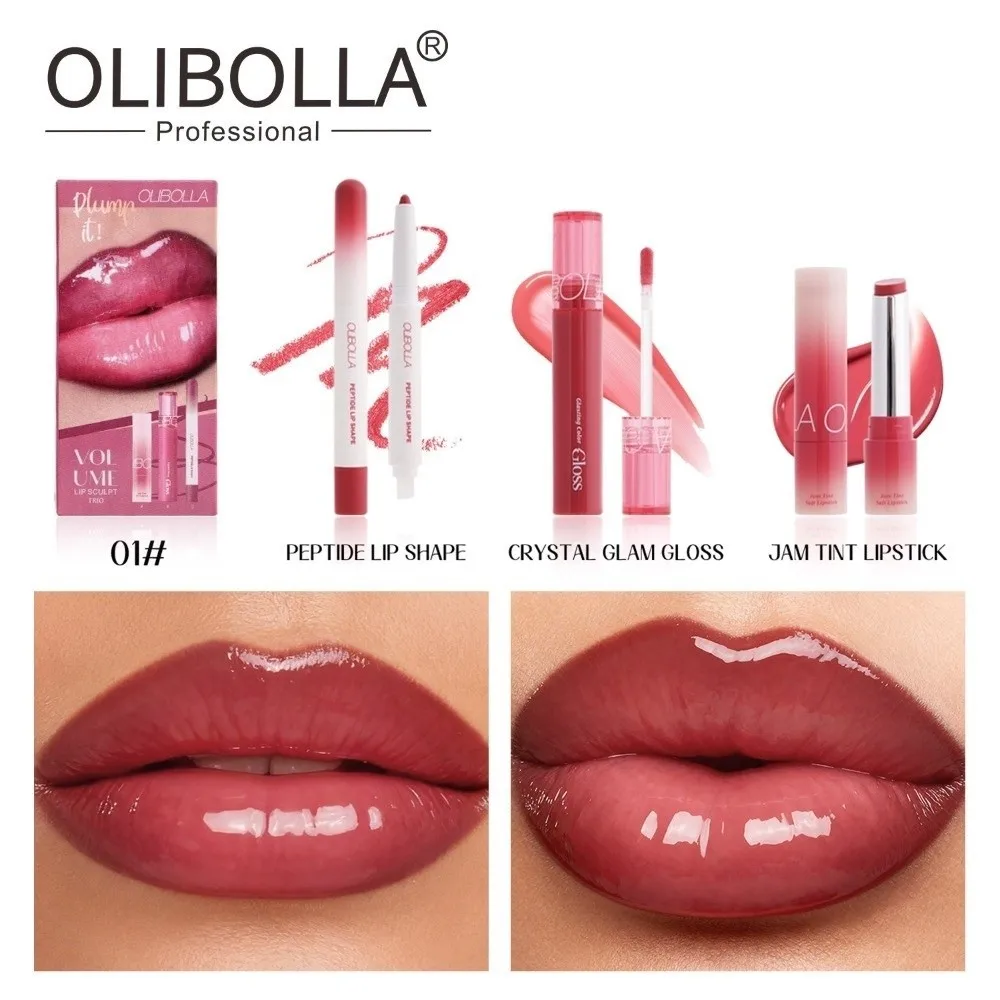 A Set New Waterproof Lip Liner Set Mirror Shine Long-Lasting Lipstick Set Hydrating Formula Lip Gloss Set Woman Makeup