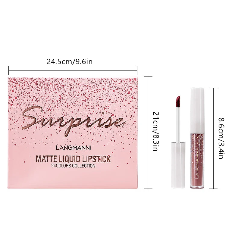 マットベルベットリップグロスセット,長持ち,防水,高度に着色,保湿,すべての肌へのギフト,24個