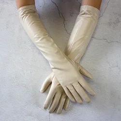 Guantes largos de cuero para mujer, guantes de piel de oveja de Color, sección delgada sobre el codo, forro largo de terciopelo, conjunto de brazo cálido para invierno, envío gratis