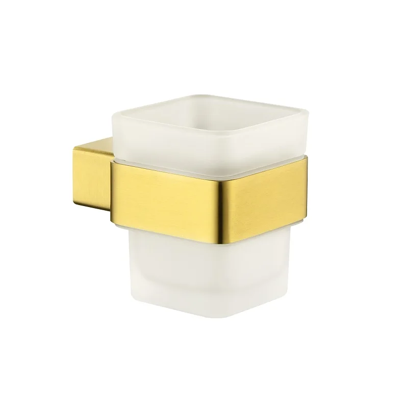 Brushed Gold Toothbrush Tooth Cup Holder With Glass Cup Stainless Steel Wall Mounted Tumbler Holder Bathroom Accessories