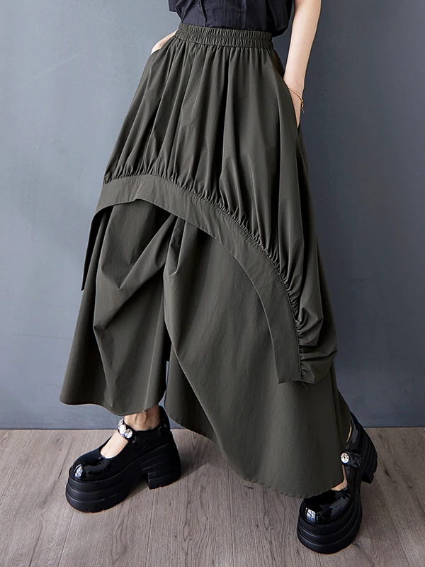 Gonna longuette a trapezio a vita alta casual da donna Faion pieghettata coreana Sle Gonne versatili in vita elastica Stagione estiva