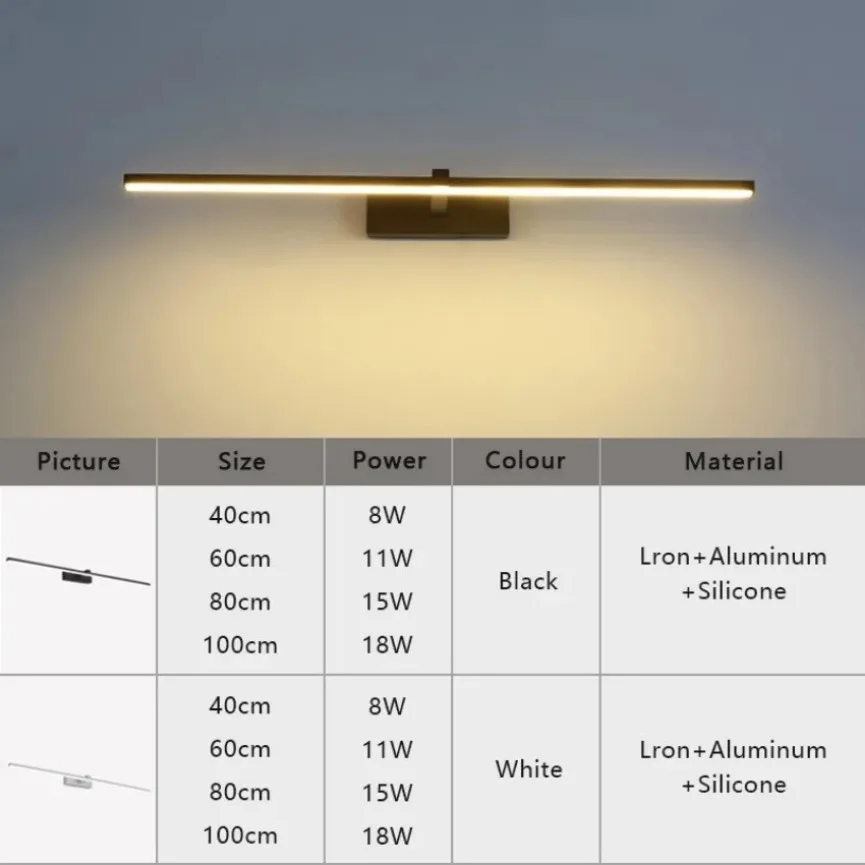 Imagem -06 - Alumínio Strip Shape Led Wall Lamp Minimalista Moderno Mirror Front Lights Decoração de Interiores do Banheiro Iluminação Doméstica