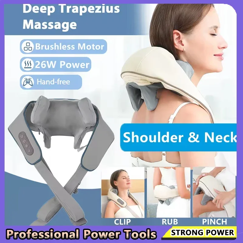 

2026 New 26W Brushless Motor Neck And Shoulder Massager Wireless Shoulder And Back Kneading Massage Shawl Neck Masajeador