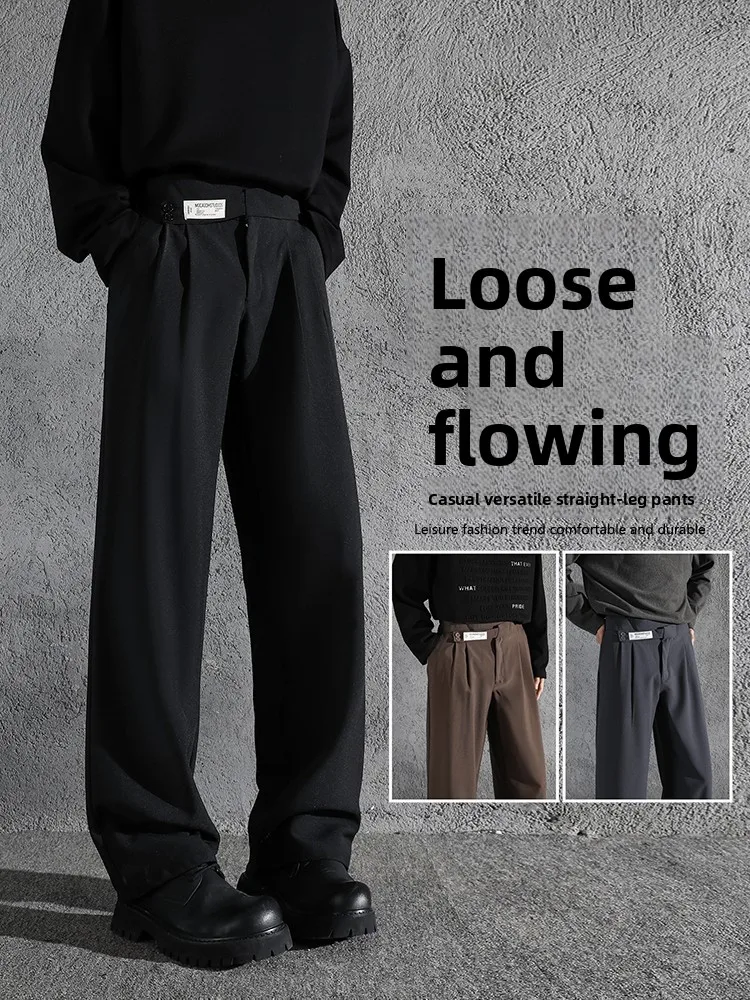 

Bla Свободные прямые мужские повседневные брюки с высокой талией, против морщин, американские брюки для мальчиков, молодежная мода, весна-осень