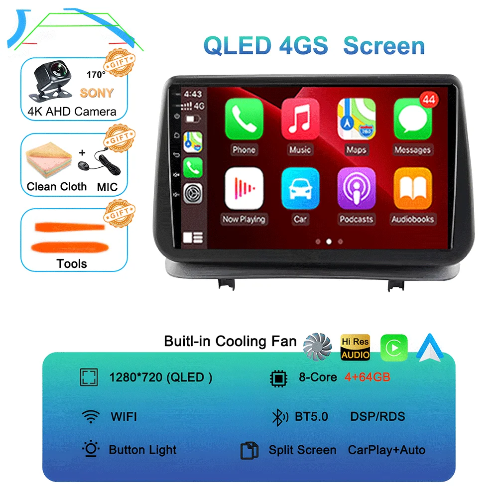 Android 16 Videospeler Carplay voor Renault Clio 3 Clio3 2005 2006 2007 2008 2009 - 2014 Multimedia autoradio WIFI+4G DSP Stereo
