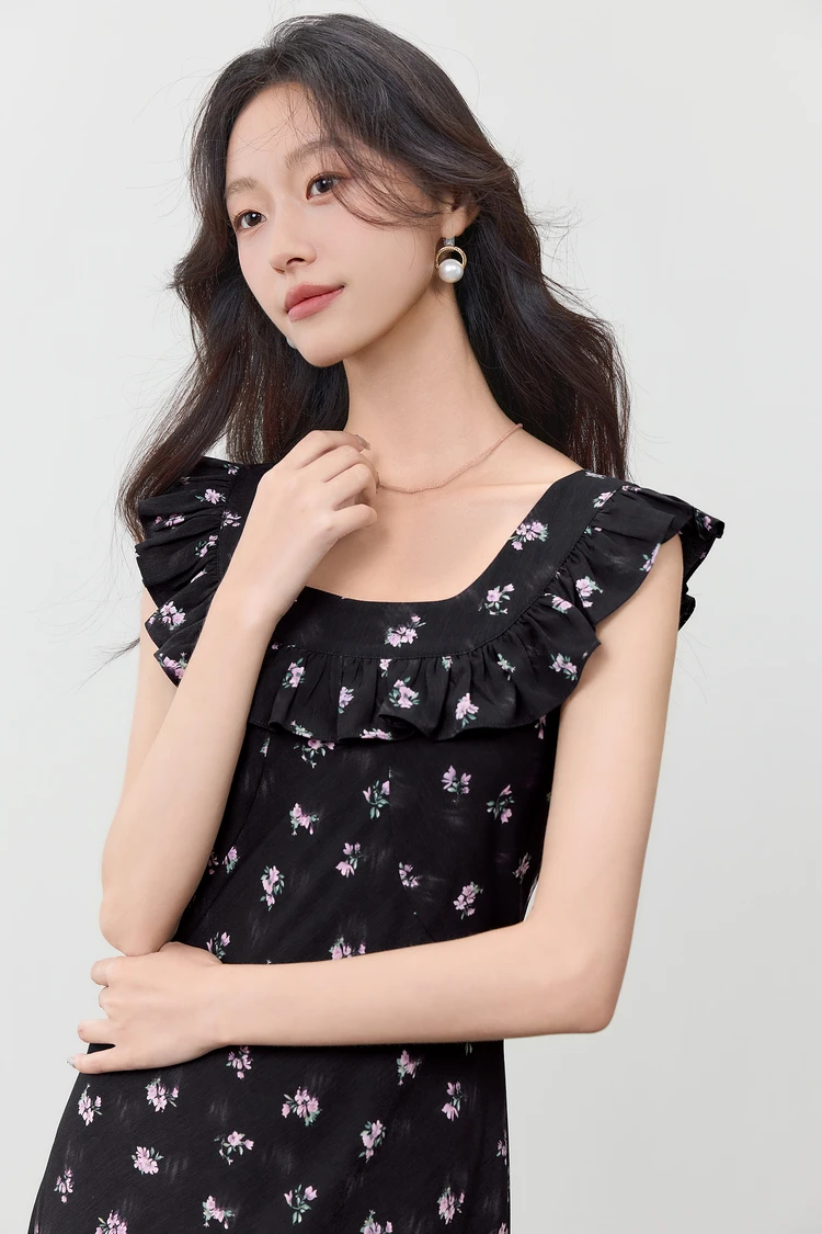 SENTUBILA Damen Sommerkleid mit Blumenmuster 2026 Elegantes bedrucktes, ärmelloses, tailliertes langes Kleid mit Schnürung, zwei Tragevarianten 152LO3118 – Detail 11