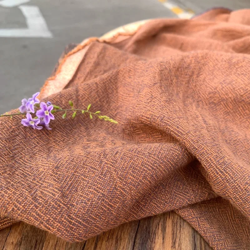 

Yellowish Gray Woven Jacquard Washed Hemp Cotton Fabric Garment Studio Robe Material Textured Autumn Collection Fabric