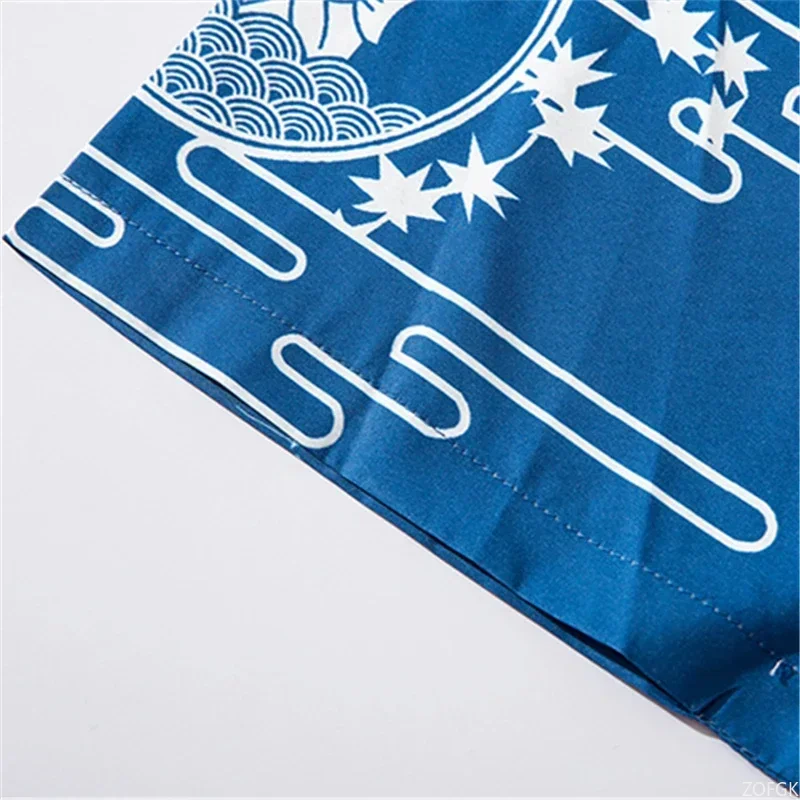 كيمونو ياباني مطبوع عليه قطة، كيمونو رفيع للرجال، ملابس الشارع اليابانية، أزرق، كاجوال، ملابس خارجية كرتونية