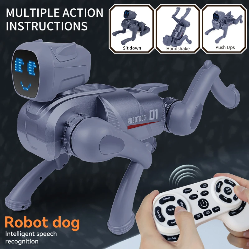 Rc robô cão bonito expressão lâmpada inteligente mecânico cão voz diálogo cão robô brinquedos controle app filhote de cachorro robôs crianças presentes