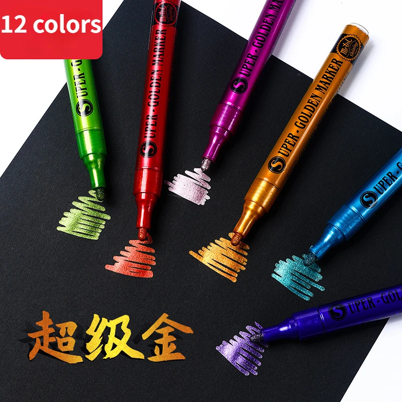 

12 colors Metallic Paint Markers Waterproof Permanent Marker Pens for Ceramic Painting Fabric Drawing Supplies Craft Marker Pen