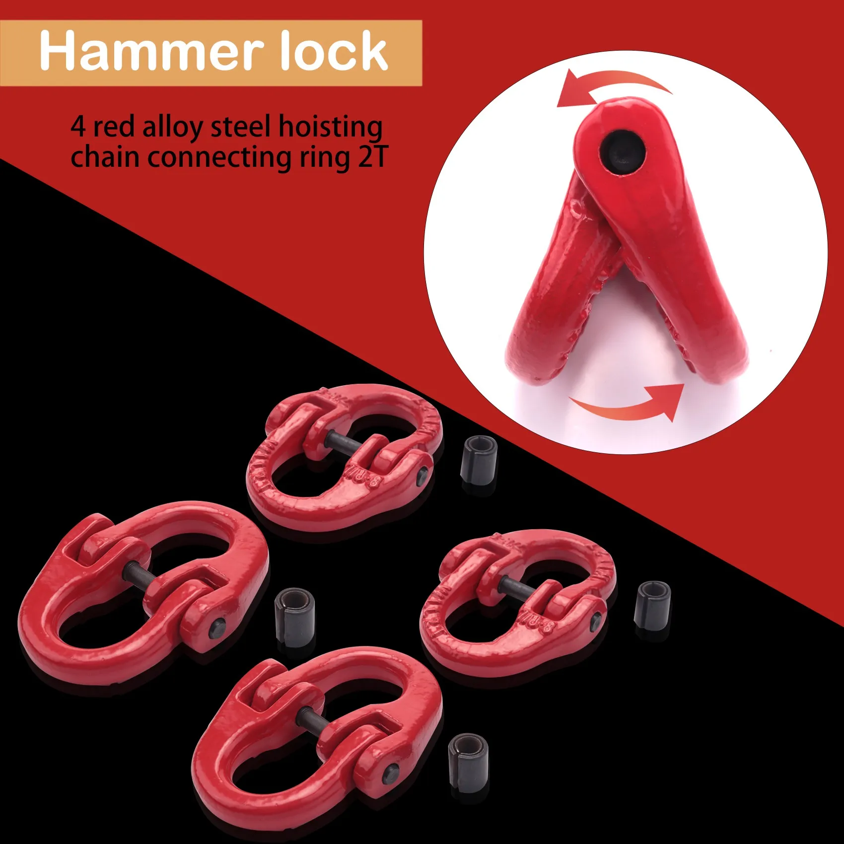 

CMHI-G80 Alloy Steel Hammerlock Coupling Link Connecting Link, 5/16Inch, 4 Pack, Red, 4400 Lbs Load Limit