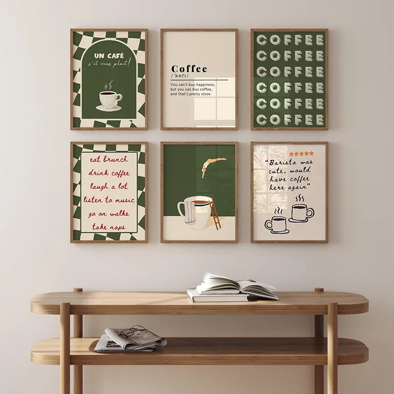 Pôsteres de impressão em tela da série Abstract Funny Coffee Club, impressões de arte de parede minimalistas modernas sem moldura para cozinha, decora