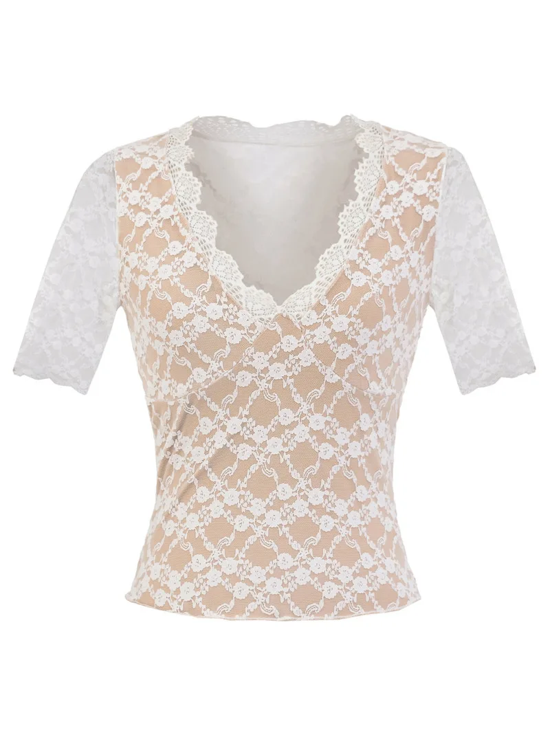 

Pure Desire, новый стиль, горячая девушка, сексуальная кружевная футболка с v-образным вырезом и длинным рукавом, женская футболка, лето 20225, новый тонкий короткий топ с цветочным принтом 5R4L