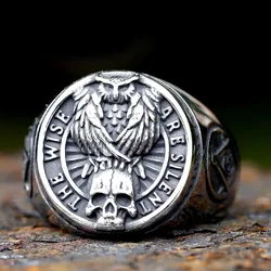 New Gothic viking Freemasonry and raven skull Ring For Men Women Stainless Steel Male Anel Gift free shipping
