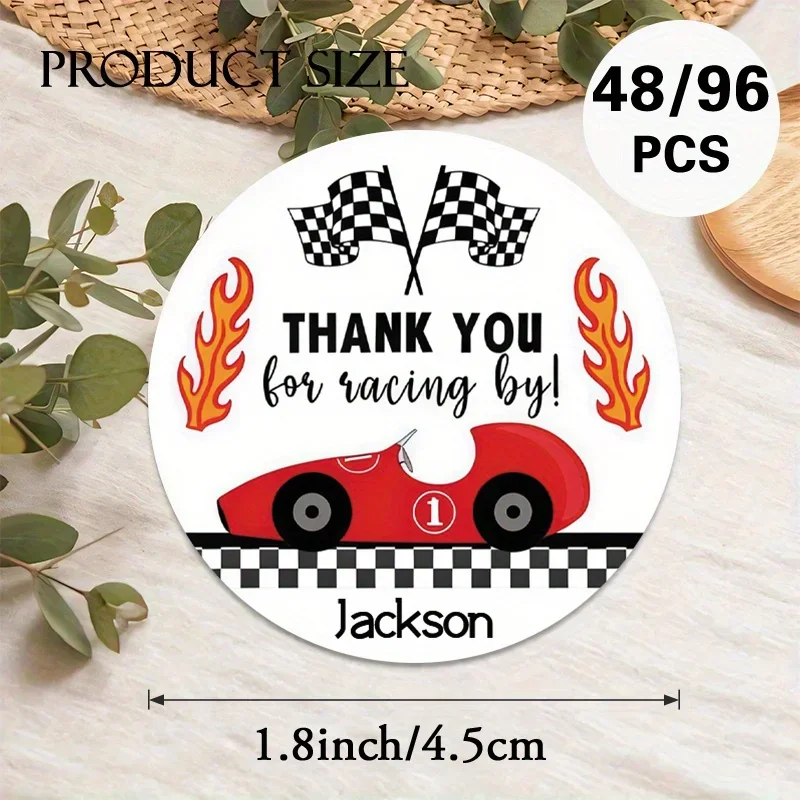 

1pc Personalized Racing Thank You Stickers Racing Car & Checkered Flag Design Red Black Vinyl Decals Auto Decorative Stickers