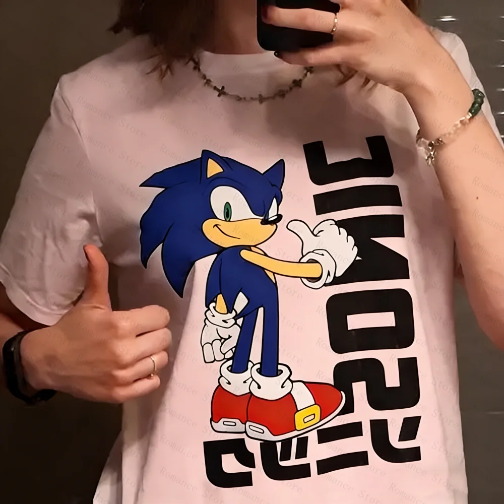 Y2K Retro Blue Hedgehog Cartoon Print Tee Anime Game Character Men Women O-Neck Short Sleeve Tshirt