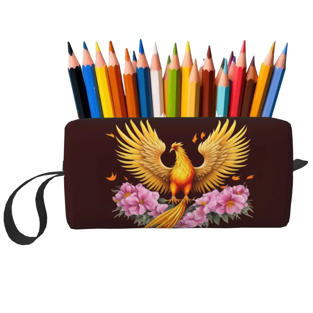 Federmäppchen mit chinesischem Phönix und Blumen für Kinder, Schule, Stiftbox, Bleistiftbeutel, Schreibwaren, Reise-Organizer für Damen