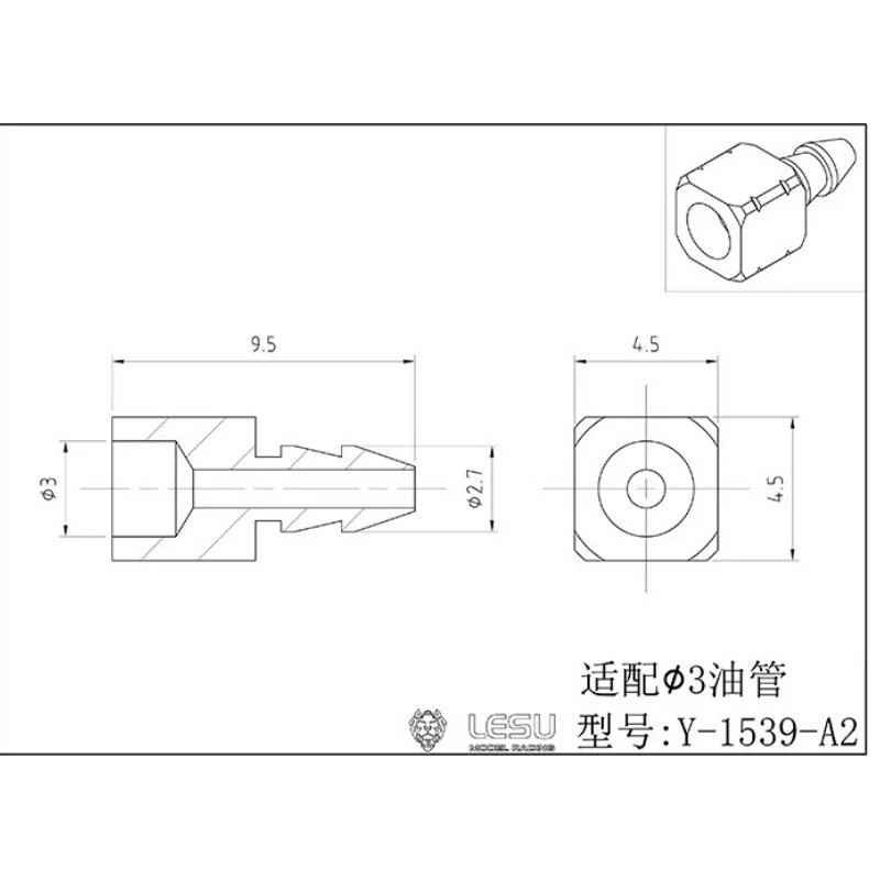 RC 1/14 5 Stück LESU Messing-Öldüsen T-förmig 3*2mm Rohre für Tamiya Hydraulik-Muldenkipper für SCANIA MAN VOLVO Tripper DIY-Teile – Detail 4
