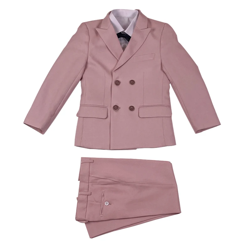 Formal Boys Suits for Weddings Kids Party Costume Pink School Uniforms Wholesale Clothing Vest Pants 3Pcs Double Breasted