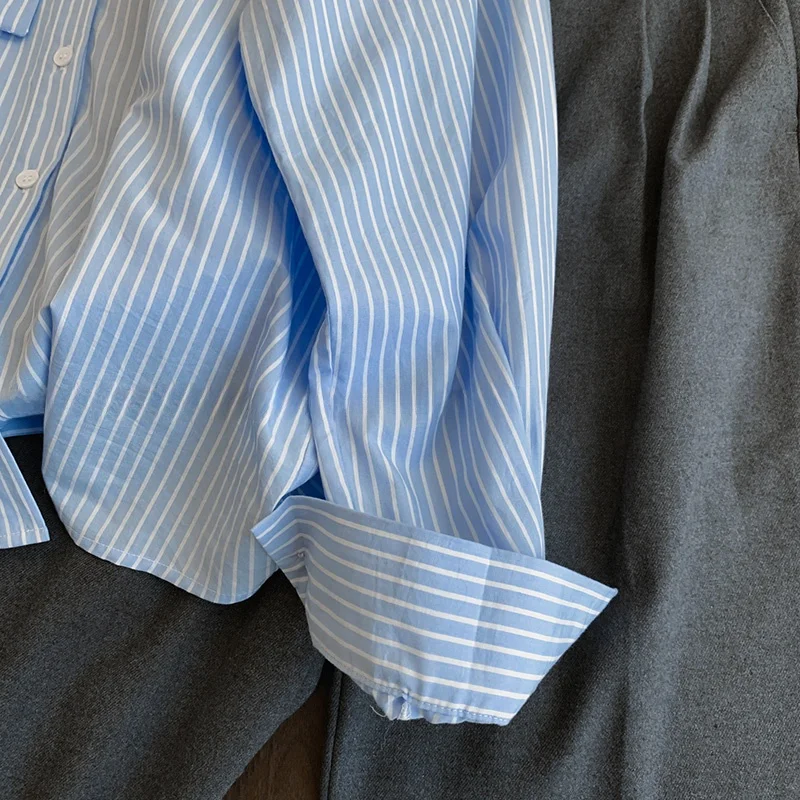 taglie forti 300 Pou Nodo a righe blu da donna irt Primavera Estate Autunno Abbigliamento interno Lungo Sve Loose Fit Ne