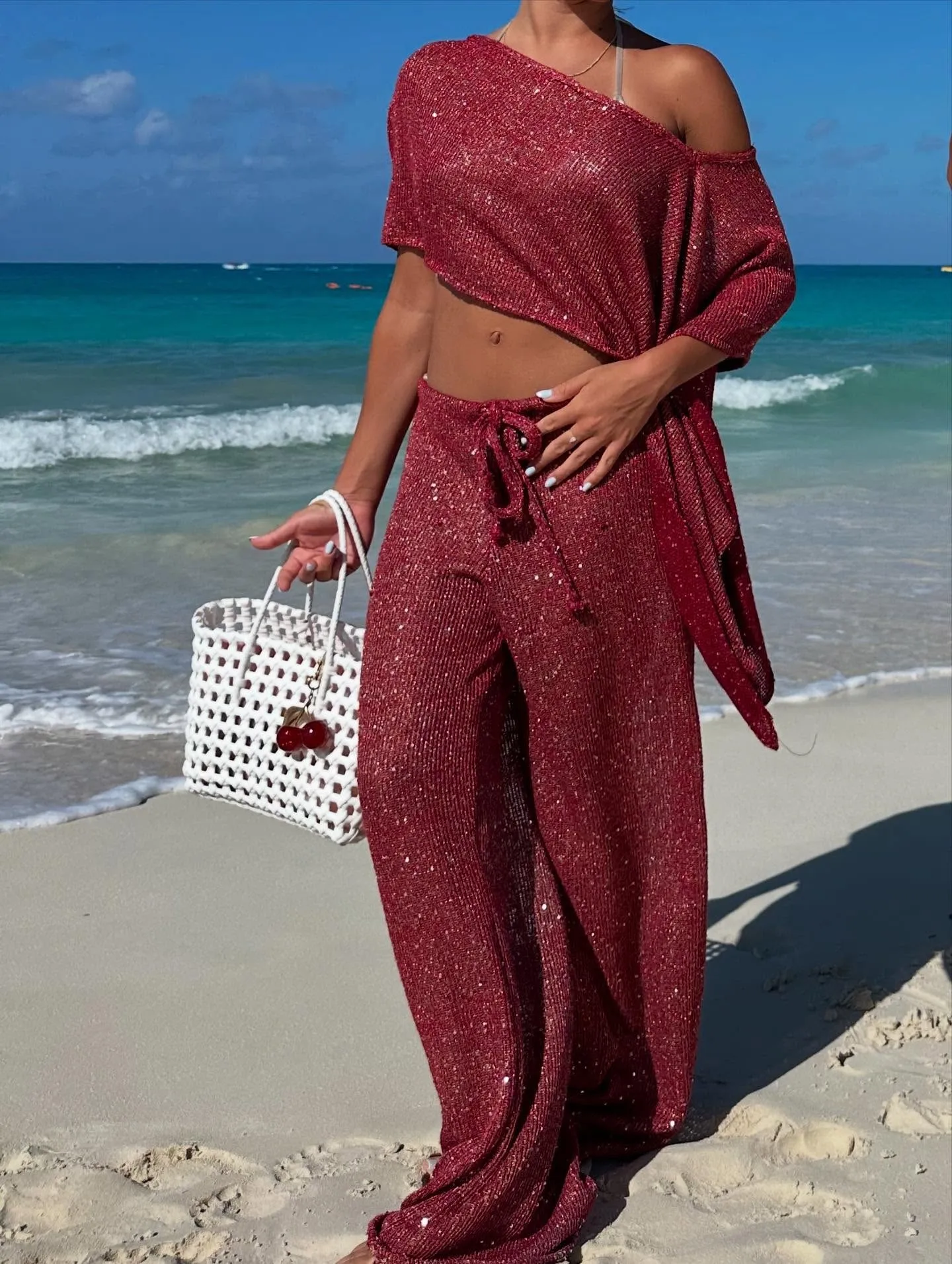New Fashion Womens Autumn Casual Tops Long Sleeve Slash Neck Off One Shoulder Trendy Sequins T-shirt Hot Sale One Size