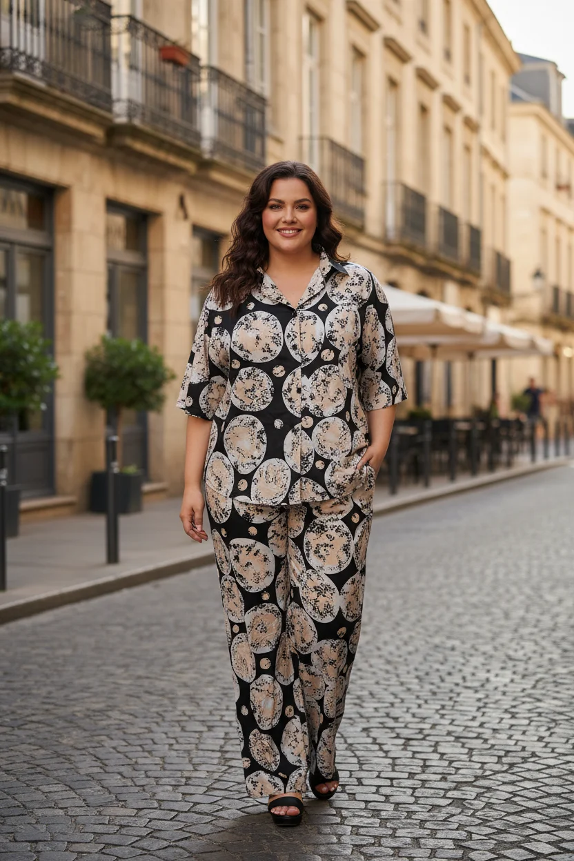 

Комбинезон с принтом и короткими рукавами с лацканами и широкими штанинами, прозрачная одежда в европейском и американском стиле, модный комплект свободного покроя