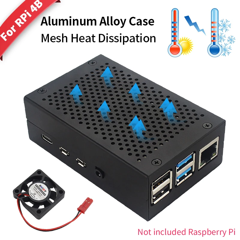 Boîtier d'ordinateur Raspberry Pi 4B en alliage d'aluminium avec radiateur, coque métallique en maille, Dissipation thermique pour Raspberry Pi 4