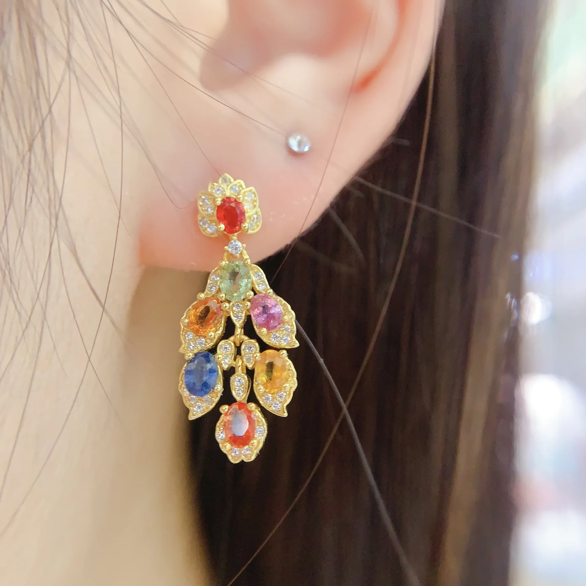 

3*4mm Natural Fancy Sapphire Earrings, S925 Silver Unique Luxury Gemstone, Colorful Jewelry Gift