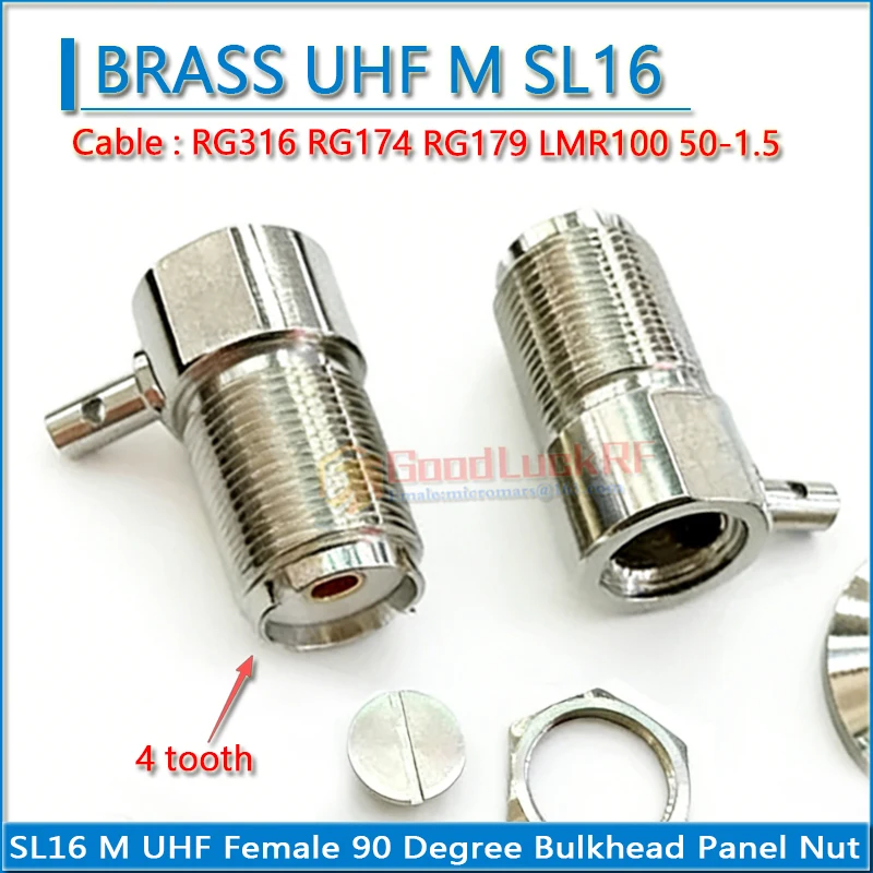 PL259 SO239 SL16 M UHF Female Washer Nut Right Angle 4 tooth Welding Solder RG316 RG174 RG179 LMR100 Cable RF Connector Adapter