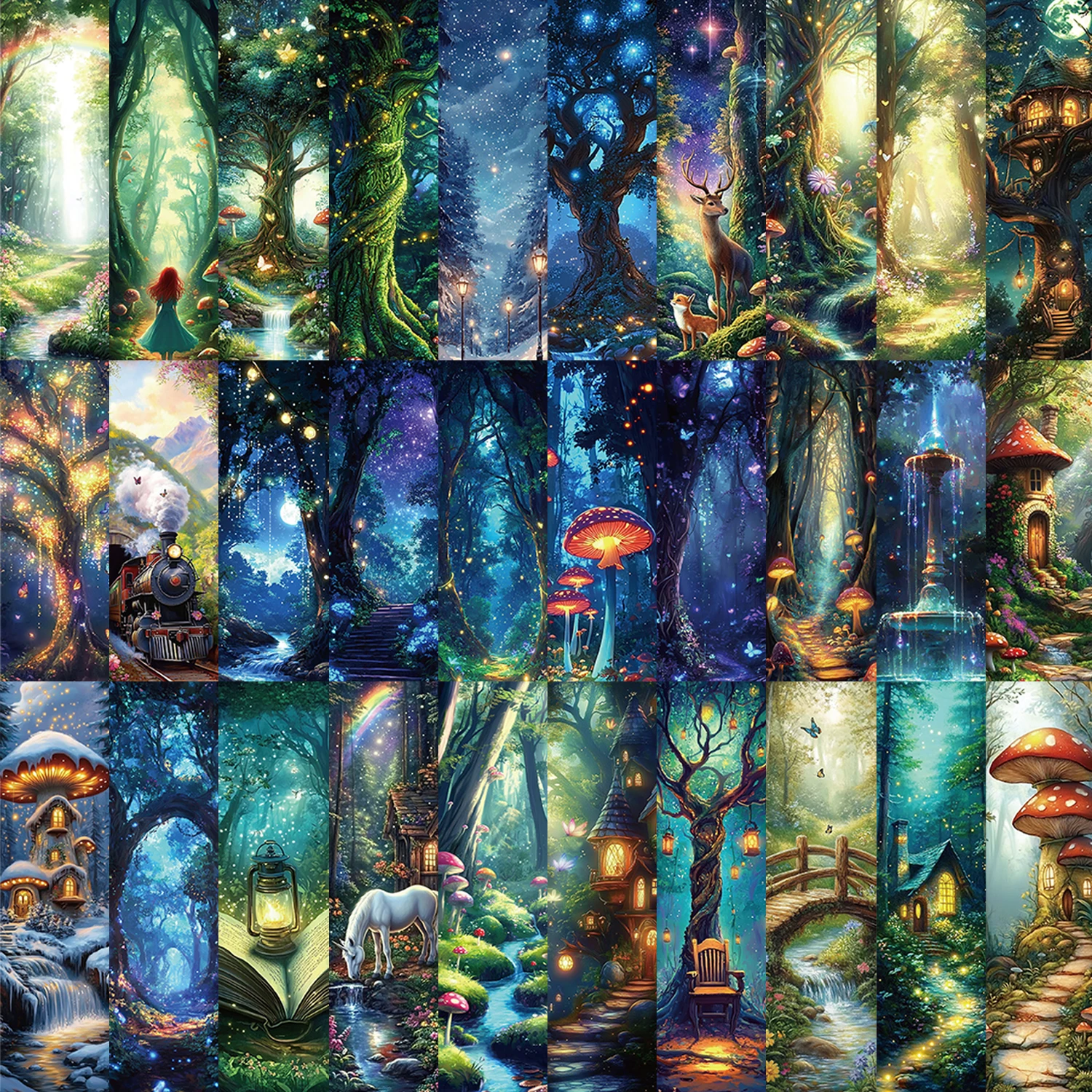 30 Mysterious Forest Bookshelf Bookmarks, Simple Handheld Booklets, Artistic Creative Reading Paper Bookmarks, D