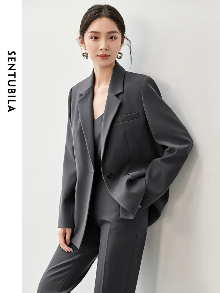 SENTUBILA 3 Piece Set Women 2024 Autumn Basic Vest Texture Single Button Blazer Straight Ankle-length Pants New Set 143Z56460