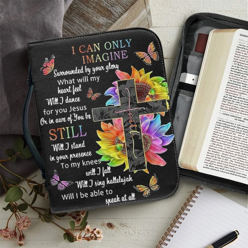 I Can Only Imagine-funda de la Biblia con estampado personalizado para mujer, bolsos de mano de PU, libro de estudio, cajas de almacenamiento