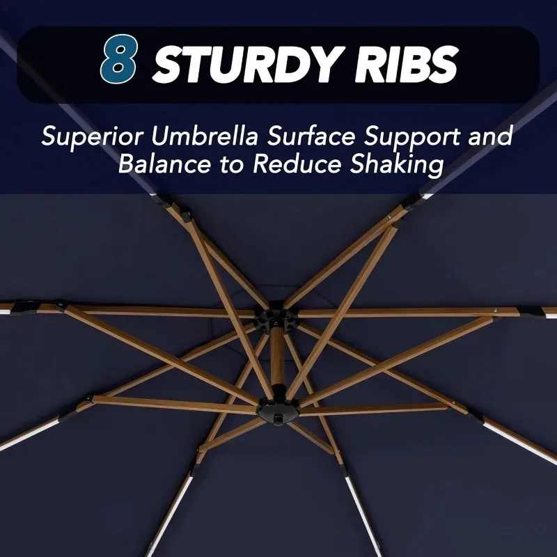 ライト付き10フィートパティオオフセット吊り下げ傘