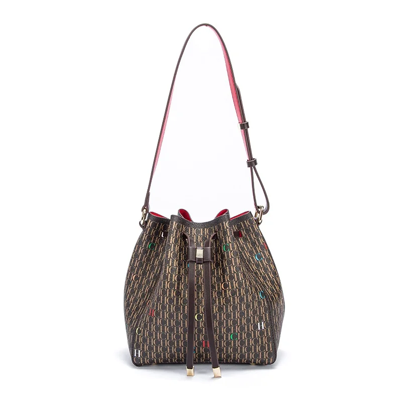 

Модная Классическая однотонная женская новая сумка через плечо женская сумка-ведро с завязками и Ротовым дизайном